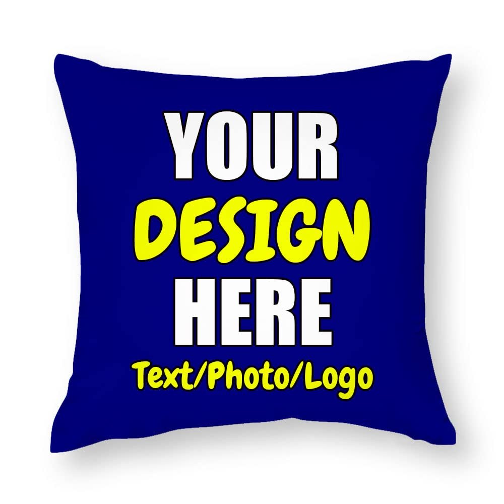 ANGELJUAN Custom Throw Pillowcase, Personalized PhotoText Pillow Cover for Bedroom Living Room Birthday Christmas Valentines Mothers, Navy, 17"x17"