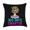 100 Days Smarter Girls Messy Bun Hair 100th Day Of School Throw Pillow view 1