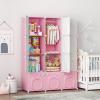 MAGINELS Kids Wardrobe Closet,Baby Closet Cabinet with Door.Baby Girls Armoires Organizer for Bedroom.Two Open Hanging Children Costume Area and 8 Cube Stroage.Pink(42x14x56inch) view 1