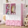 MAGINELS Kids Wardrobe Closet,Baby Closet Cabinet with Door.Baby Girls Armoires Organizer for Bedroom.Two Open Hanging Children Costume Area and 8 Cube Stroage.Pink(42x14x56inch) view 2