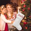 AtiMing Personalized Plush Christmas Stockings Set of 6 Large 22" White Faux Fur Custom Embroidery Christmas Stockings with Names Pom Pom Customized Stockings for Xmas Family Fireplace Decorations view 2