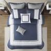 510 DESIGN Powell Cozy Comforter Set, Hotel Style Border Design with Geometric Embroidery Details, All Season Bedding with Matching Sham, Decorative Pillow, Bedskirt, King(104"x92") Navy 8 Piece view 3