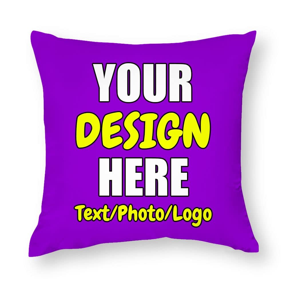ANGELJUAN Design Your Own Pillowcase, Personalized Photo Text Logo Name Throw Pillow, Customized Cushion Covers for Wedding Keepsake Throw Pillow, Dark Violet, 18"x18"