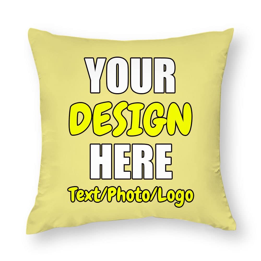 ANGELJUAN Design Your Own Pillowcase, Personalized Photo Text Logo Name Throw Pillow, Customized Cushion Covers for Wedding Keepsake Throw Pillow, Khaki, 17"x17"