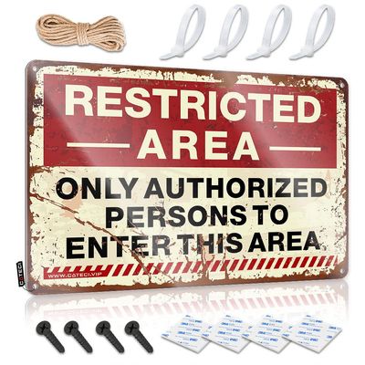 Outdoor Bar Accessories Decor Restricted Area Only Authorized Persons to Enter This Area Tin Sign Funny Home Bar Signs Vintage Metal Tin Sign ( Size : 30X40CM )