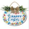 Happy Easter Wreath Door Sign Home Decor Round Wood Wreaths Wall Hanging Sign Farmhouse Porch Sign Front Door Decoration for Housewarming Gift All Seasons Holiday,12In view 1