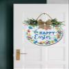 Happy Easter Wreath Door Sign Home Decor Round Wood Wreaths Wall Hanging Sign Farmhouse Porch Sign Front Door Decoration for Housewarming Gift All Seasons Holiday,12In view 2