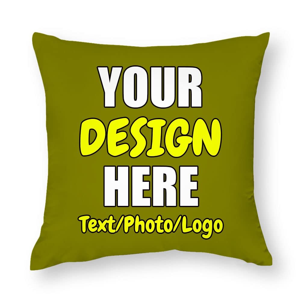 ANGELJUAN Custom Throw Pillowcase, Personalized PhotoText Pillow Cover for Bedroom Living Room Birthday Christmas Valentines Mothers, Olive, 18"x18"
