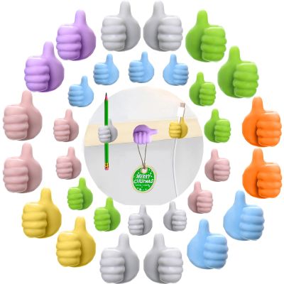 AELITOK 30Pcs Creative Silicone Thumb Wall Hook - Multifunction Adhesive Cable Clip self Adhesive Thumb Hook Cable Organizer Clips Key Hanger (30)