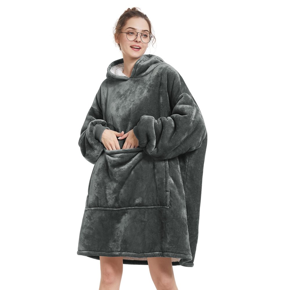 Aemilas Wearable Blanket Hoodie - Sherpa Blankets Sweatshirt as Gifts for Men and Women,Cozy Warm Hooded Blanket with Giant Pocket(Dark Gray)