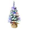 Fofetbfo 23.6 Inch Prelit Mini Christmas Tree Snow Flocked Artificial Pine Xmas Tree with Lights Pinecone and Burlap Base Miniature Christmas Tree for Tabletop Dining Table Xmas Home Decor view 1