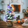 Fofetbfo 23.6 Inch Prelit Mini Christmas Tree Snow Flocked Artificial Pine Xmas Tree with Lights Pinecone and Burlap Base Miniature Christmas Tree for Tabletop Dining Table Xmas Home Decor view 2