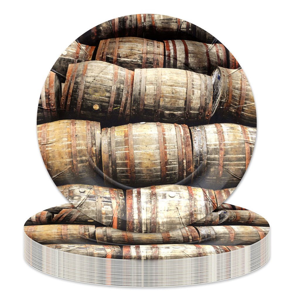 Havercamp Bourbon Birthday Decorations, 16pcs 7in Barrel Dessert Plates, Paper Plates for Bourbon Cake, Party Supplies