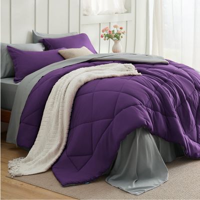 Bedsure Queen Comforter Set - 7 Pieces Reversible Purple Bedding, Queen Size Bed Set for All Seasons, Bed in a Bag with Down Alternative Comforter, Sheets, Pillowcases & Shams