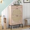 Brafab Shoe Storage Cabinet with 2 Flip Drawers&1 Small Drawer, Slim Entryway Shoe Organizer with Half Round Woven Rattan Doors for Sneakers view 1