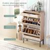 Brafab Shoe Storage Cabinet with 2 Flip Drawers&1 Small Drawer, Slim Entryway Shoe Organizer with Half Round Woven Rattan Doors for Sneakers view 4