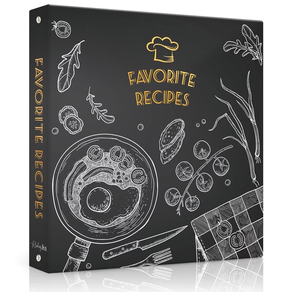 Recipe Binder 8.5x11 3 Ring, Recipe Book to Write in Your own Recipes, Full Page Recipe Binder with Plastic Sleeves, Blank Recipe Cards and Dividers (Blackboard Painting)