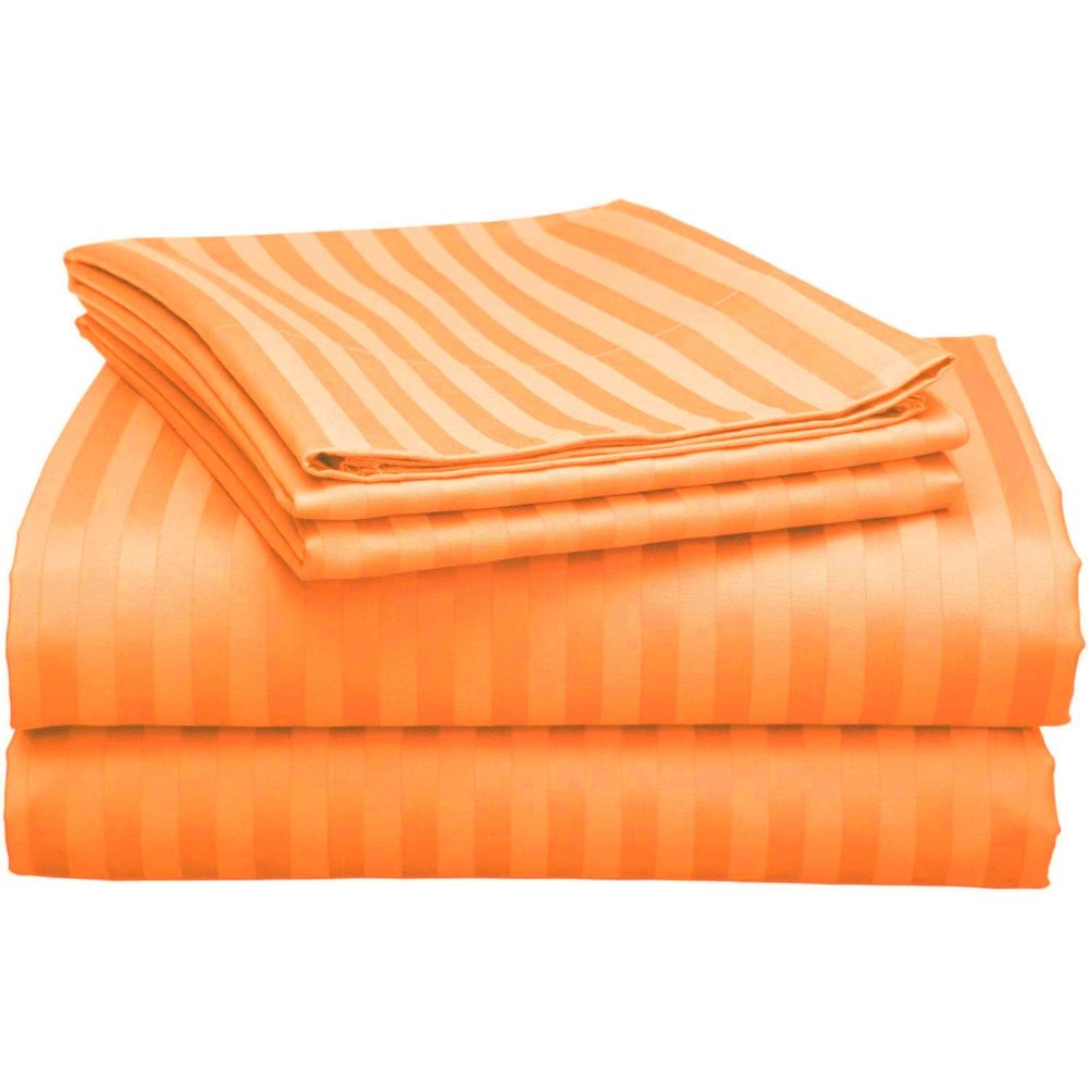 RESTURA Queen Stripes Sheet Set - 4 Piece Hotel Orange Stripes Bed Sheets Extra Soft 16 Inches Deep Pockets Easy Fit 600 Series Wrinkle Free Comfy Queen Bedding Sheets