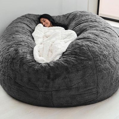cjc Oversized Bean Bag Chair Cover for Adults,Living Room Furniture Soft Washable Microfiber Kids Cover,Lazy Sofa Bed PV Velvet (Cover only) (Dark Grey, 5FT 150*75cm)