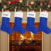 AtiMing Blue Personalized Christmas Stockings Family of 6 Large 22" Navy Blue Faux Fur Christmas Stockings Customize Name Silver Plush Xmas Fireplace Hanging Stockings Home Decoration view 2