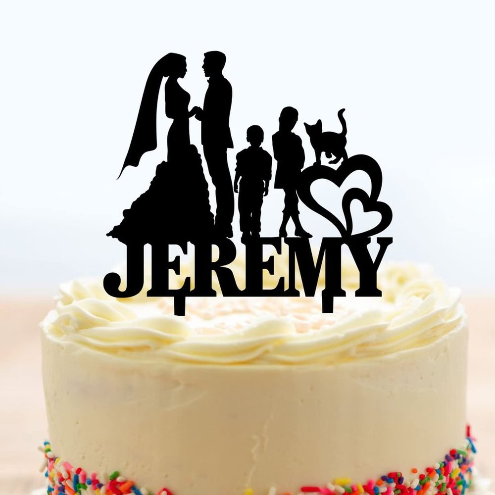 Cake Topper Bride And Groom With 2 Children Family Silhouette Anniversary Wedding Personalized Cake Topper Black Acrylic Wedding Cake Topper Mr And Mrs Cake Toppers Wedding And Anniversary Cake Topper
