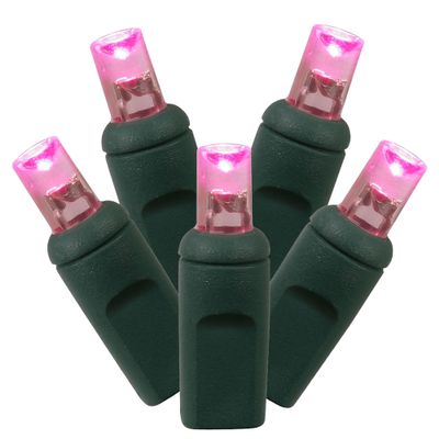 Vickerman 50Lt LED Pink/Green Wire Wide Angle 1:4 Twinkle Single Mold Light Set, End Connecting, 25' Length, 6" Spacing, Up to 87 Sets, 4.8 Watts, .04 Amps, Color Box