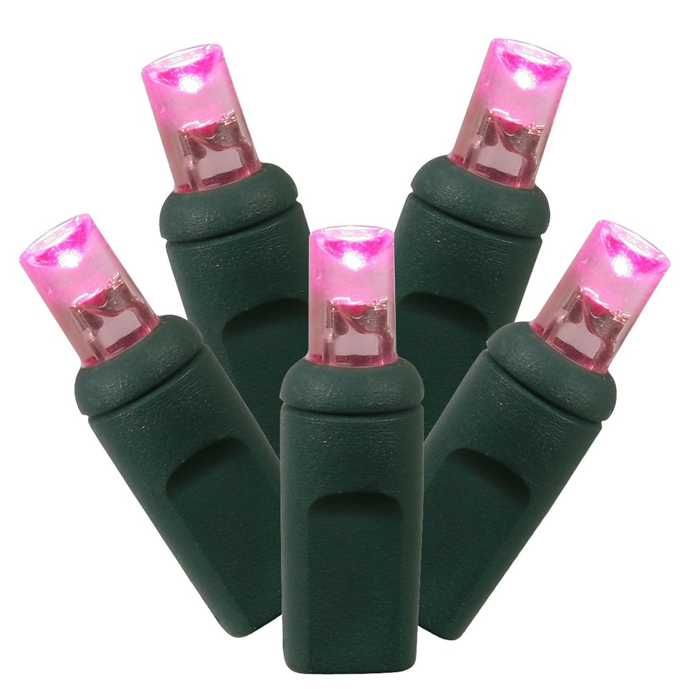Vickerman 50Lt LED Pink/Green Wire Wide Angle 1:4 Twinkle Single Mold Light Set, End Connecting, 25' Length, 6" Spacing, Up to 87 Sets, 4.8 Watts, .04 Amps, Color Box