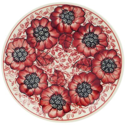Polmedia Polish Pottery Dessert Plate UNIKAT - Sugar Plum Poppies Pattern Handmade in Boleslawiec Poland by Ceramika Bona + Certificate of Authenticity