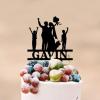 Couple Cake Topper Bride And Groom With 2 Children Family Silhouette Anniversary Wedding Personalized Cake Topper Mr And Mrs Cake Toppers Wedding Party Engagement Decoration Black Color Acrylic view 3
