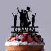 Couple Cake Topper Bride And Groom With 2 Children Family Silhouette Anniversary Wedding Personalized Cake Topper Mr And Mrs Cake Toppers Wedding Party Engagement Decoration Black Color Acrylic view 4
