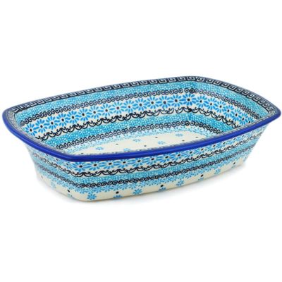 Polmedia Polish Pottery Rectangular Baker UNIKAT - Baby Blues Pattern Handmade in Boleslawiec Poland by Ceramika Dalia + Certificate of Authenticity