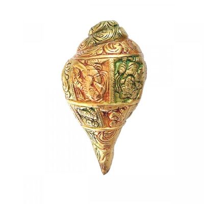 Brass Shankh | Ganesha Shankh | Having Beautiful Ganesha Carving | Shankh Pure Brass Size 5.3 Inchs. by Indian Collectible
