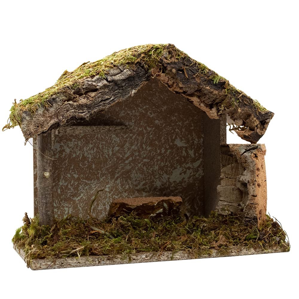 VILLAGE GIFT IMPORTERS Nativity Creche Stable | 8.5" Tall 10" Wide | Realistic Moss Roof and Floor | Beautiful Texture Work | Religious Christmas and Holiday Home Dcor | Made in Italy