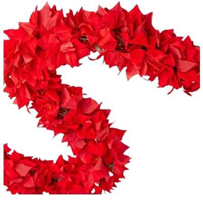 Christmas Red Poinsettia Chain Garland by Factory Direct Craft - 6 Foot Velveteen Poinsettia Flowers Garland for Holiday Decoration Winter Weddings Special Event Decorating