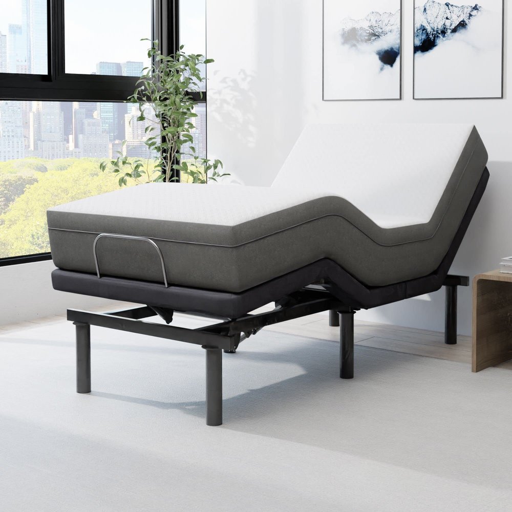 Blissful Nights e4 Twin XL Adjustable Bed Base Frame with 10" Medium Firm Gel Infused Memory Foam Mattress