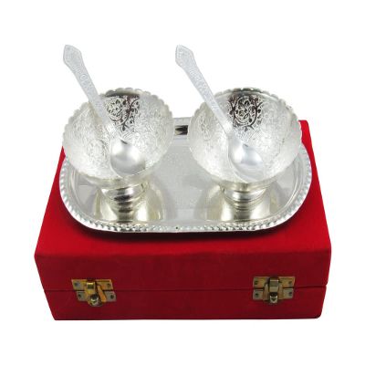 Western Eiderdown Presents Brass German Silver Plated Zari Nakshi Loti, Silver #Aport-117