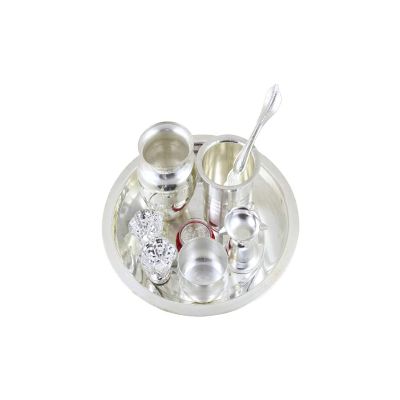 Deco Alankaram Presents 6 Inch and 7 Inch Silver Plated Pooja Thali Set Combo, Pooja Thali Decorative, Wedding Return Gift #Frienemy-345