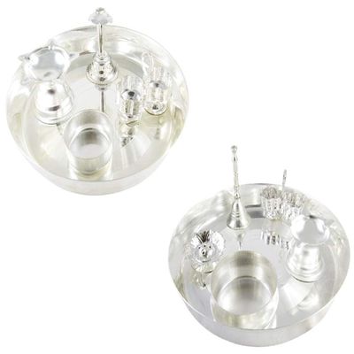 Deco Alankaram Presents 5 Inch Silver Plated Pooja Thali Set for Home, Pooja Thali Decorative, Diwali Pooja Thali Set, Festive Return Gift (Pack of 3) #Frienemy-346
