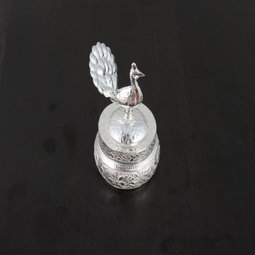 Deco Alankaram Presents Silver Plated Sindoor Dabbi with Lid, Pooja Items for Home, Ideal Wedding Return Gift with Designer Potli Bags,Metal, Silver #Frienemy-246
