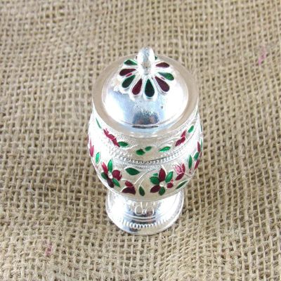 Deco Alankaram Presents German Silver Sindoor Dabbi with Lid, Pooja Decorative Item (Silver) #Frienemy-247