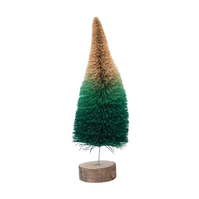 Creative Co-Op Curved Sisal Bottle Brush Tree with Wood Base, Green Ombre