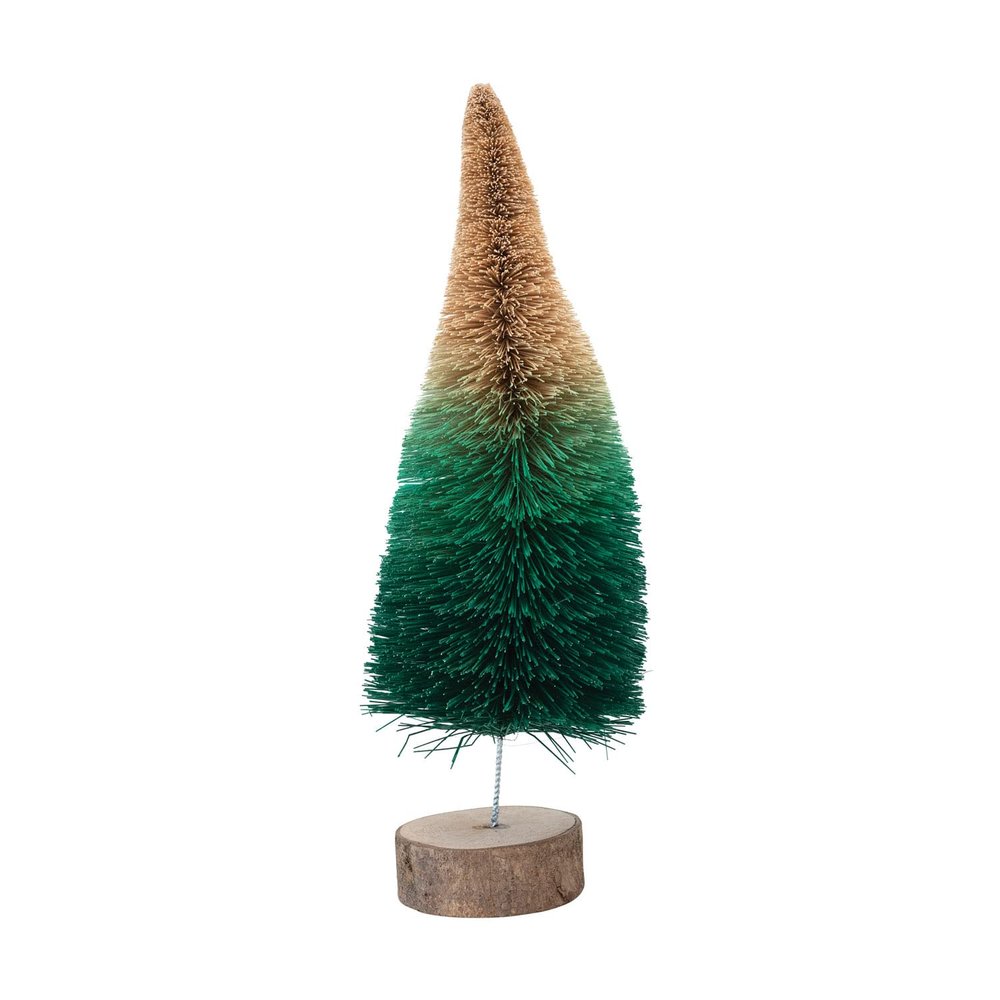 Creative Co-Op Curved Sisal Bottle Brush Tree with Wood Base, Green Ombre
