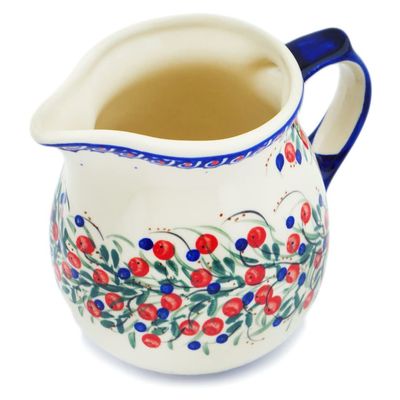 Polmedia Polish Pottery Pitcher UNIKAT - Patriotic Blooms Pattern Handmade in Boleslawiec Poland + Certificate of Authenticity