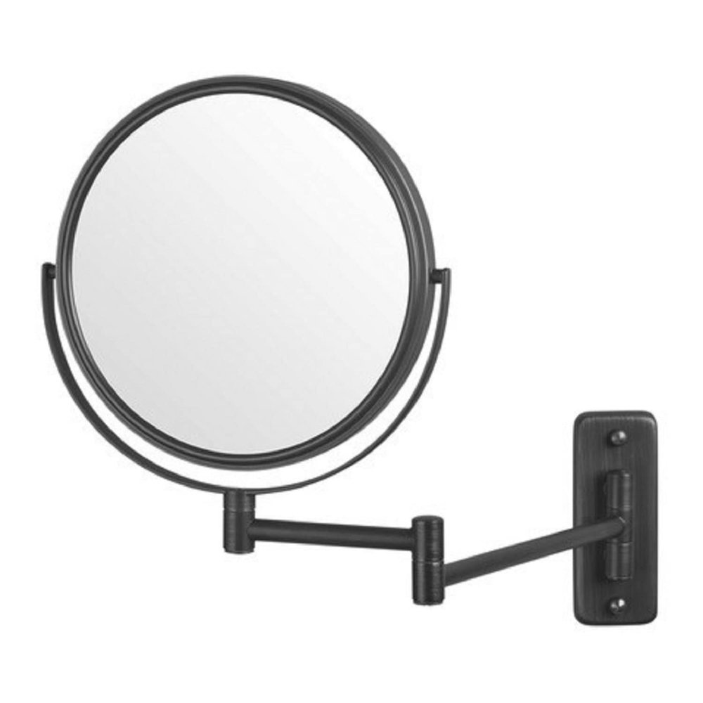 JERDON Two-Sided Wall Mounted Black Makeup Mirror - 5X-1X Magnification - 8 Diameter Mirror Extends 13.5 - Model JP7506BK
