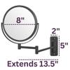 JERDON Two-Sided Wall Mounted Black Makeup Mirror - 5X-1X Magnification - 8 Diameter Mirror Extends 13.5 - Model JP7506BK view 3