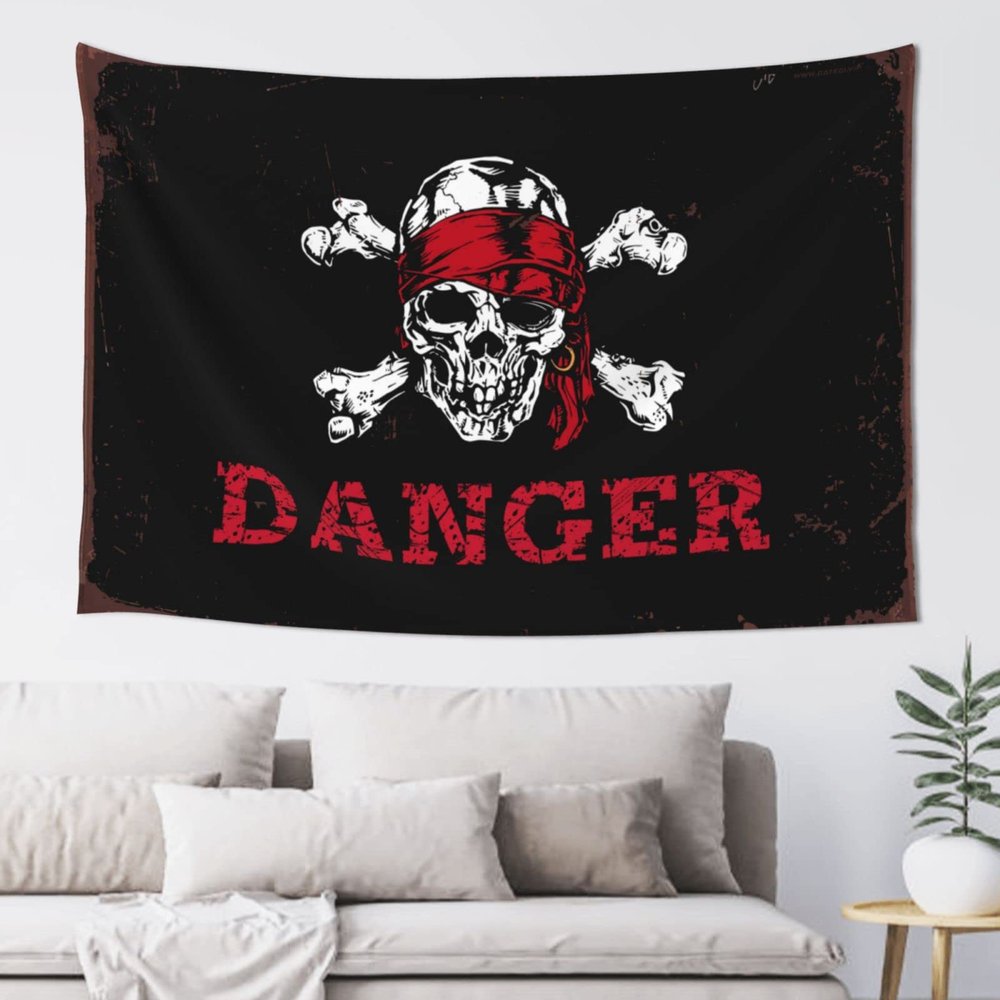 gaeruite Man Cave Rules Pirate Danger Tapestry Bedroom Door Decorations Aesthetic Wall Decor (Size : 75X100CM)