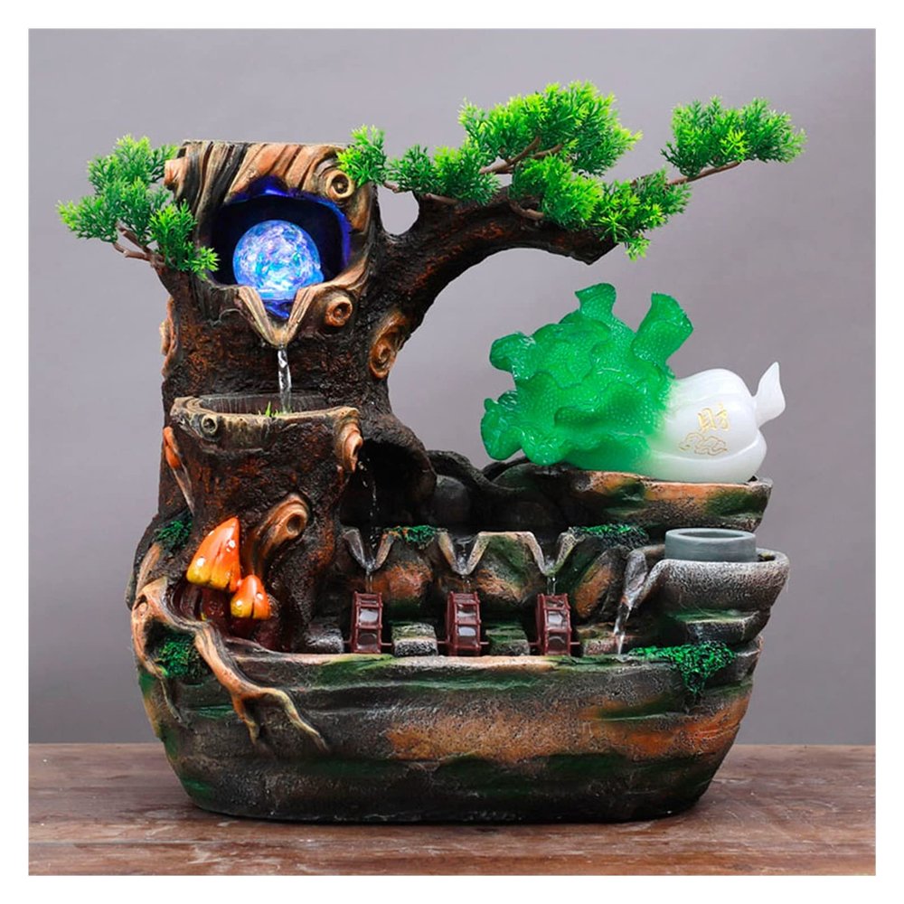 BNNP Indoor Tabletop Fountains Tabletop Fountain Indoor Jade Cabbage Feng Shui Wheel Fountain - Calming and Relaxing Water Sound - Great Gift for Home or Office Space Decoration Meditation Fountain