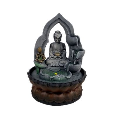 Indoor Tabletop Fountains 3-Tiered Buddha Tabletop Zen Fountain Indoor Relaxation Waterfall Zen Fountain - Resin Crafts Office Desktop Flowing Water Ornaments Decoration Meditation Fountain