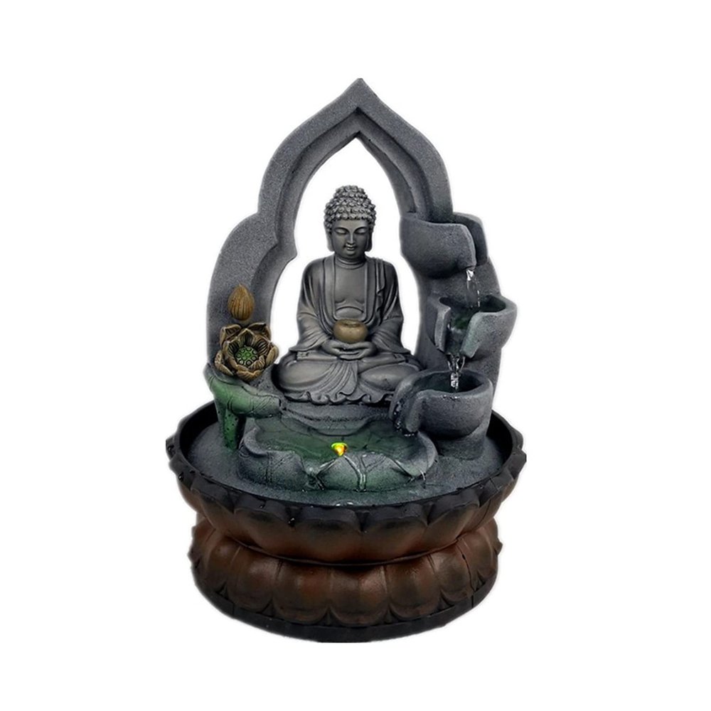 Indoor Tabletop Fountains 3-Tiered Buddha Tabletop Zen Fountain Indoor Relaxation Waterfall Zen Fountain - Resin Crafts Office Desktop Flowing Water Ornaments Decoration Meditation Fountain