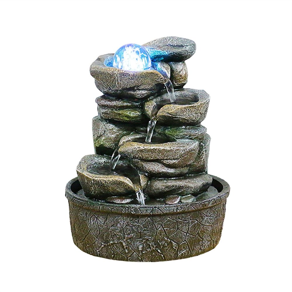 BNNP Indoor Tabletop Fountains Tabletop Fountain Rock Falls Indoor Waterfall Feature - Calming and Relaxing Water Sound - Tiered Desktop Water Feature 9.8-Inch Decoration Meditation Fountain